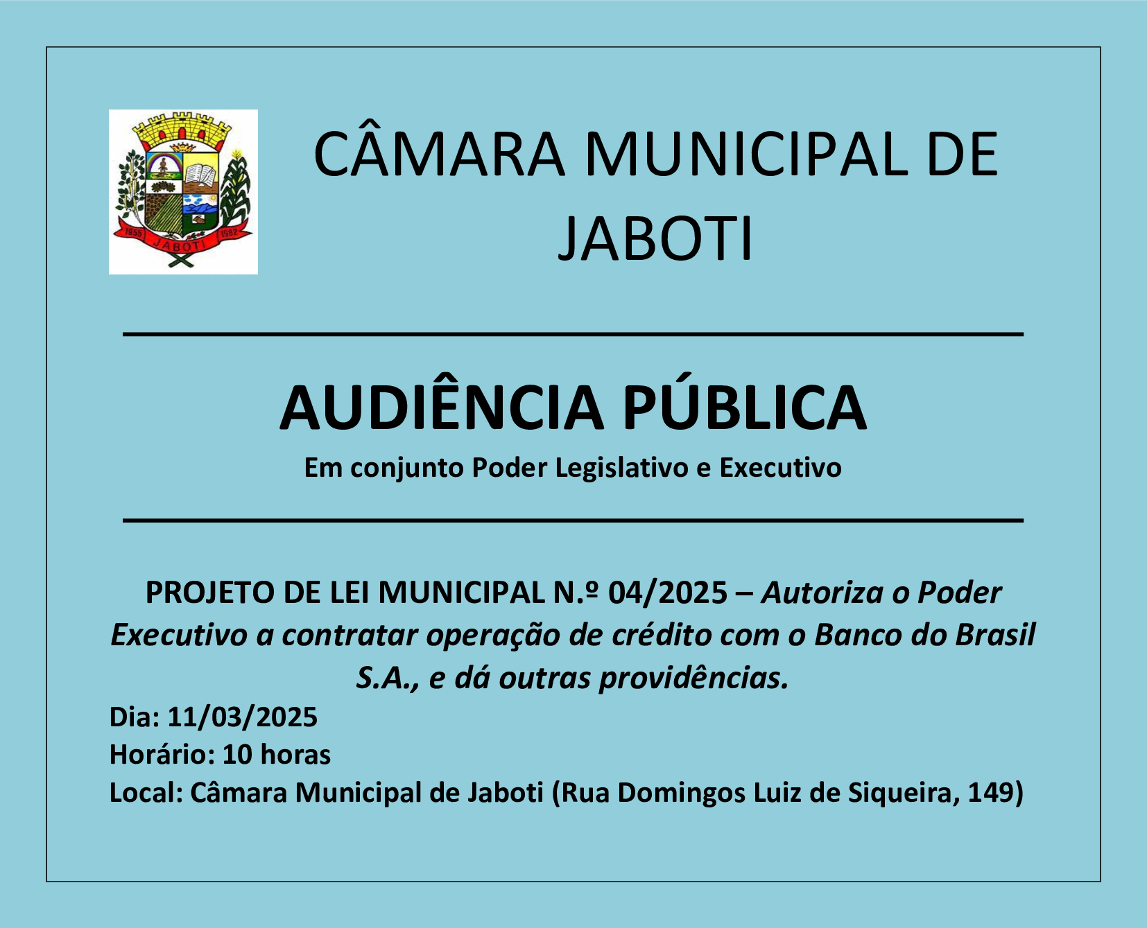 Edital de Convocação Audiência Pública - PL 04/2025