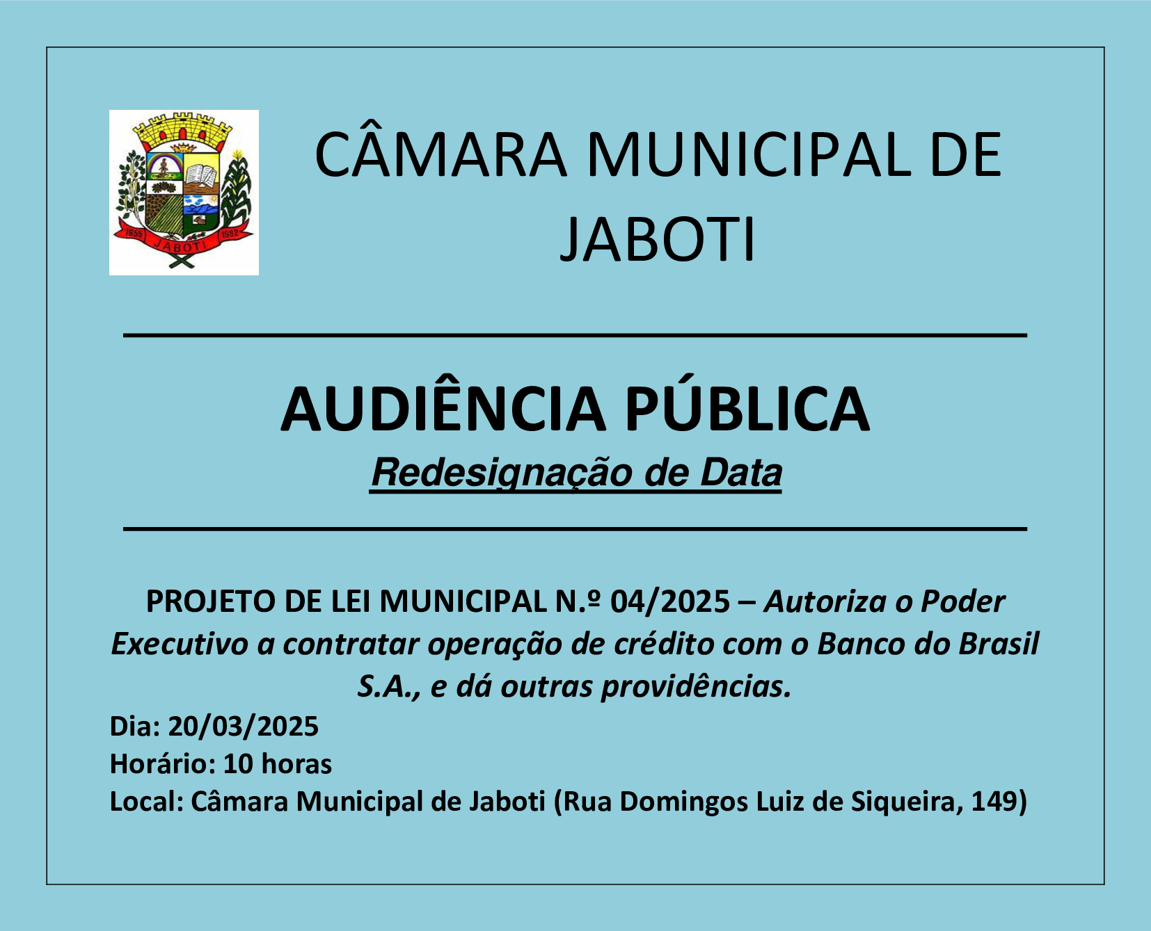 EDITAL Convocação Audiencia Pública - Lei 04-2025 - redesignação data